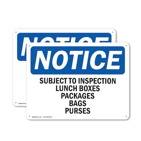 Signmission Subject To Inspection Lunch Boxes Packages, 24 in W x Rectangle, Aluminum OS-2PACK-NS-A-1824-L-16637